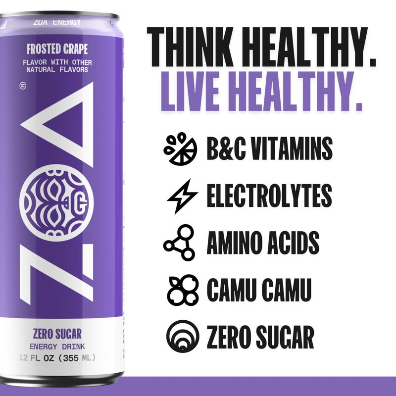 ZOA Zero Sugar Energy Drinks, Variety Pack - Sugar Free with Electrolytes, Healthy Vitamin C, Amino Acids, Essential B-Vitamins, and Caffeine from Green Tea - 12 Fl Oz (12-Pack) - Image 2